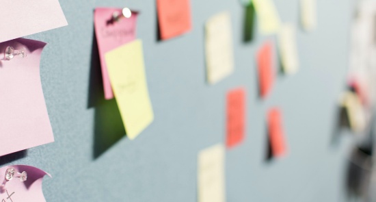 Pink, yellow and orange post Its )