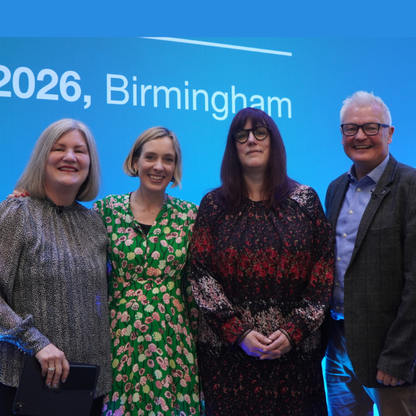 Mairi-Anne Macdonalid, deputy director of development and innovation, Research in Practice (far left), Natalie Day, Assistant Director of Policy and Practice, Social Work England (middle left),  Dr Gillian Ferguson, programme leader for the doctorate in health and social care (middle right), Declan McAllister, Interim Chief Executive at Northern Ireland Social Care Council (far right) pictured at AI summit.